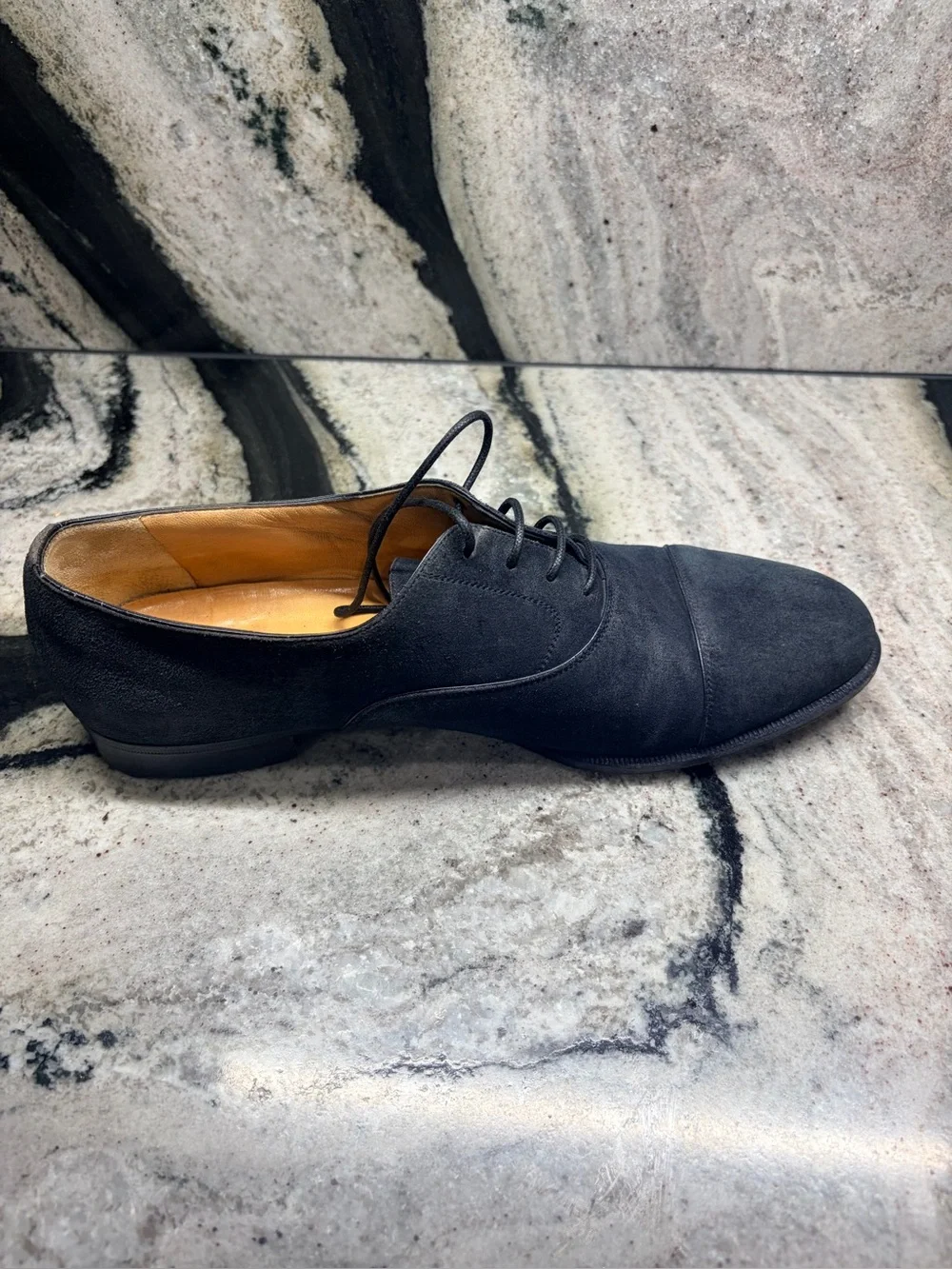 Vintage A. Testoni Black Suede Cap Toe Oxfords Italy 10 D Bologna